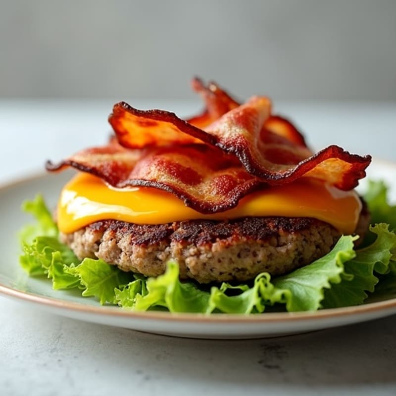 Lean Ground Beef Patties with Crispy Bacon, Melted Cheddar, and Fresh Crunchy Lettuce