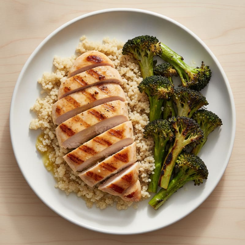 Grilled Chicken Breast with Quinoa and Roasted Broccoli