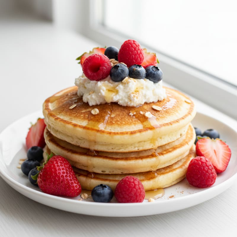 Cottage Cheese Protein Pancakes with Berries