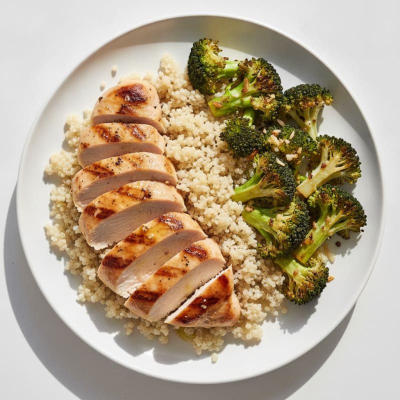 Grilled Chicken Breast with Quinoa and Roasted Broccoli