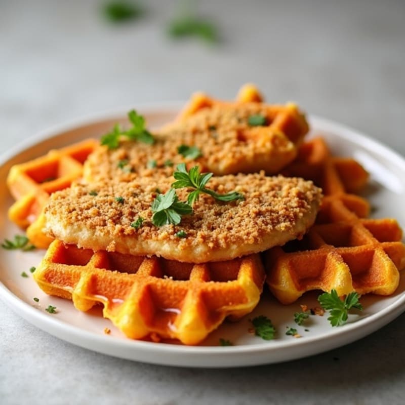 Crispy Almond-Crusted Chicken with Golden Sweet Potato Waffles