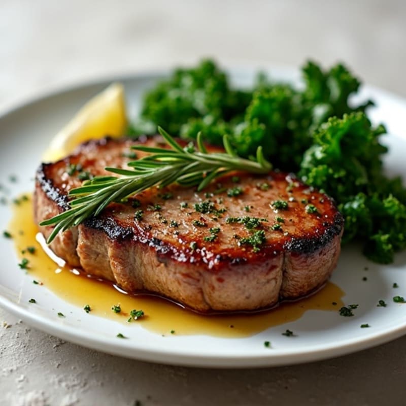 Garlic-Herb Pan Seared Steak with Crispy Kale