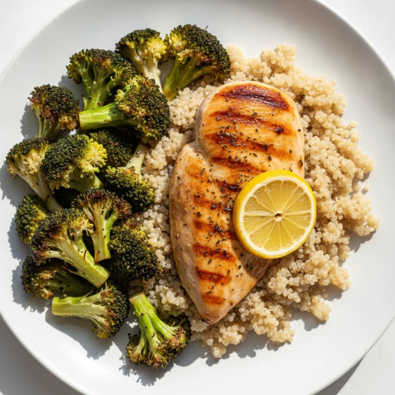 Grilled Chicken Breast with Quinoa and Roasted Broccoli