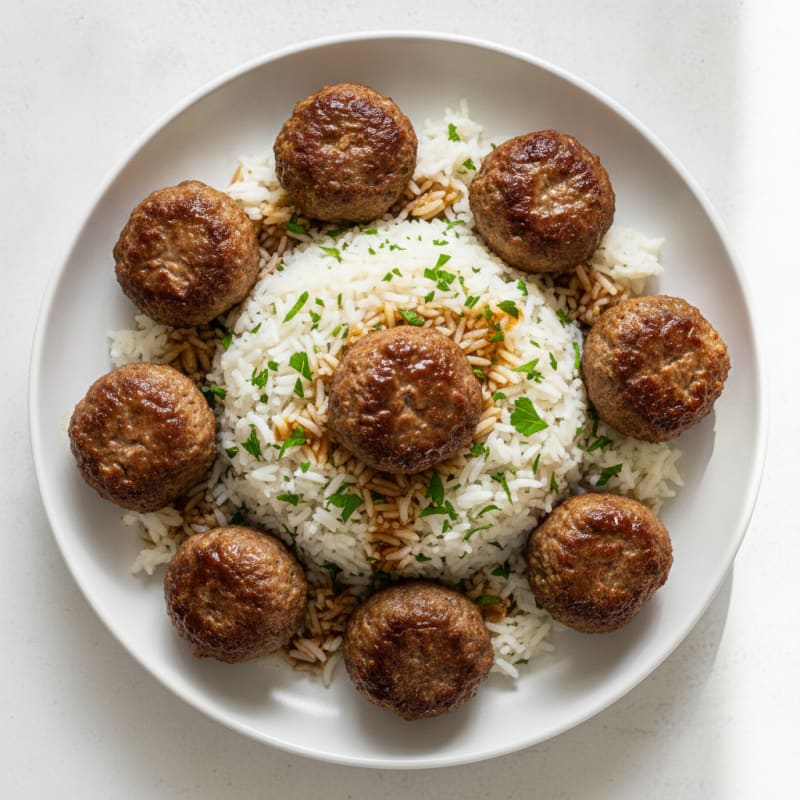 Savory Beef Meatballs with Herbed Rice