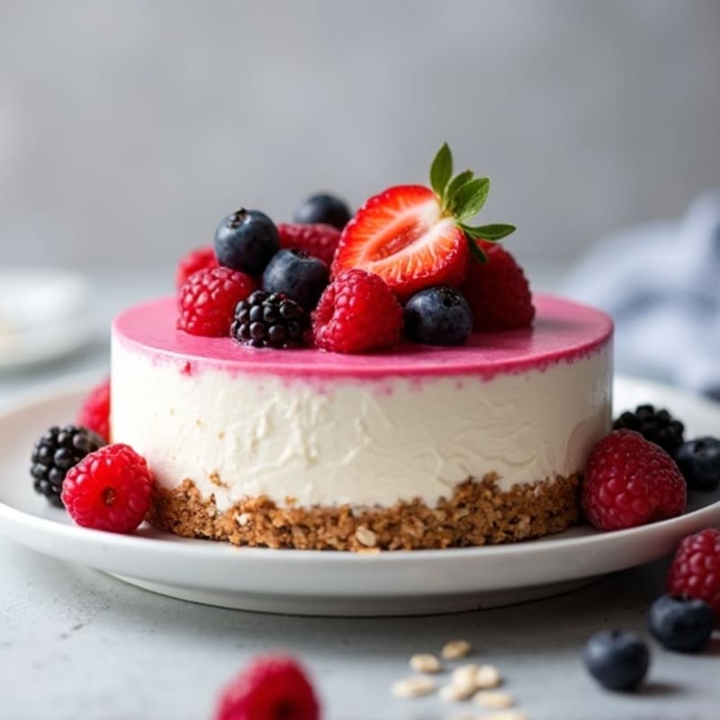 Greek Yogurt Protein Cheesecake with Mixed Berries