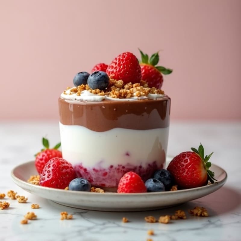 Chocolate Protein Yogurt Parfait with Mixed Berries