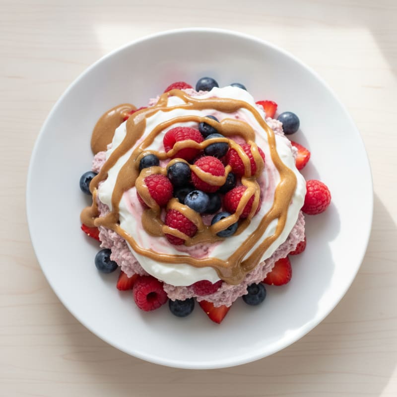 Greek Yogurt Protein Parfait with Mixed Berries and Almond Butter
