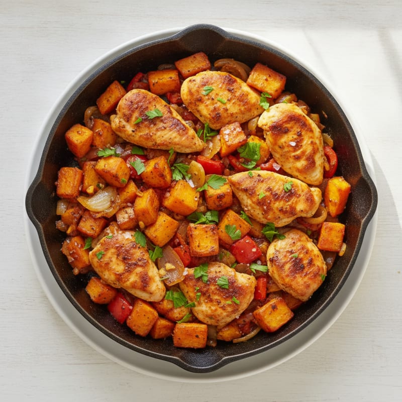 Roasted Sweet Potato and Chicken Skillet