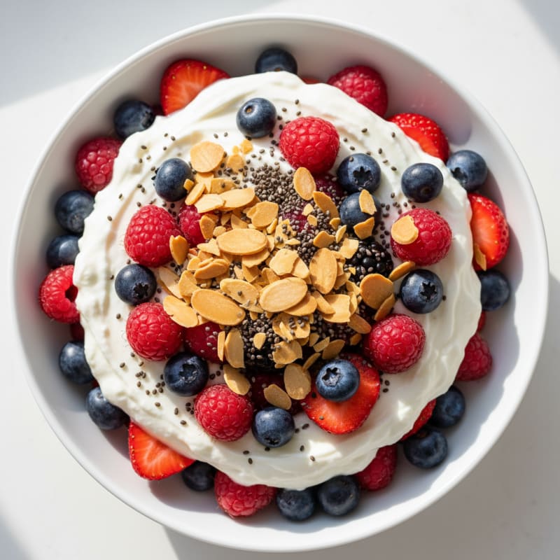 Greek Yogurt Protein Parfait with Mixed Berries and Almonds