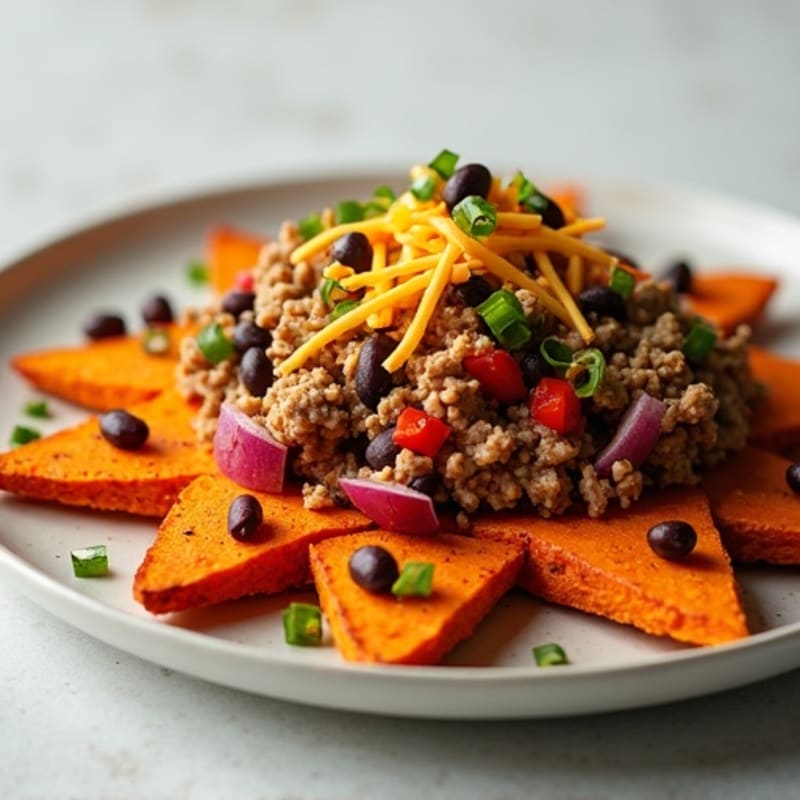 Crispy Sweet Potato Nachos with Spiced Ground Turkey