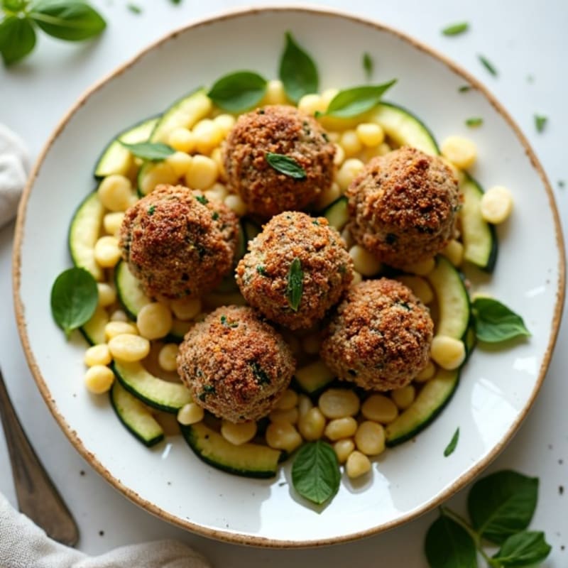 Herb-Crusted Turkey Meatballs with Roasted Zucchini