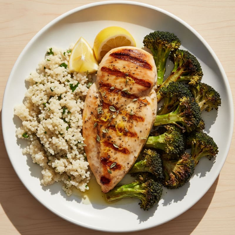 Grilled Chicken Breast with Quinoa and Roasted Broccoli