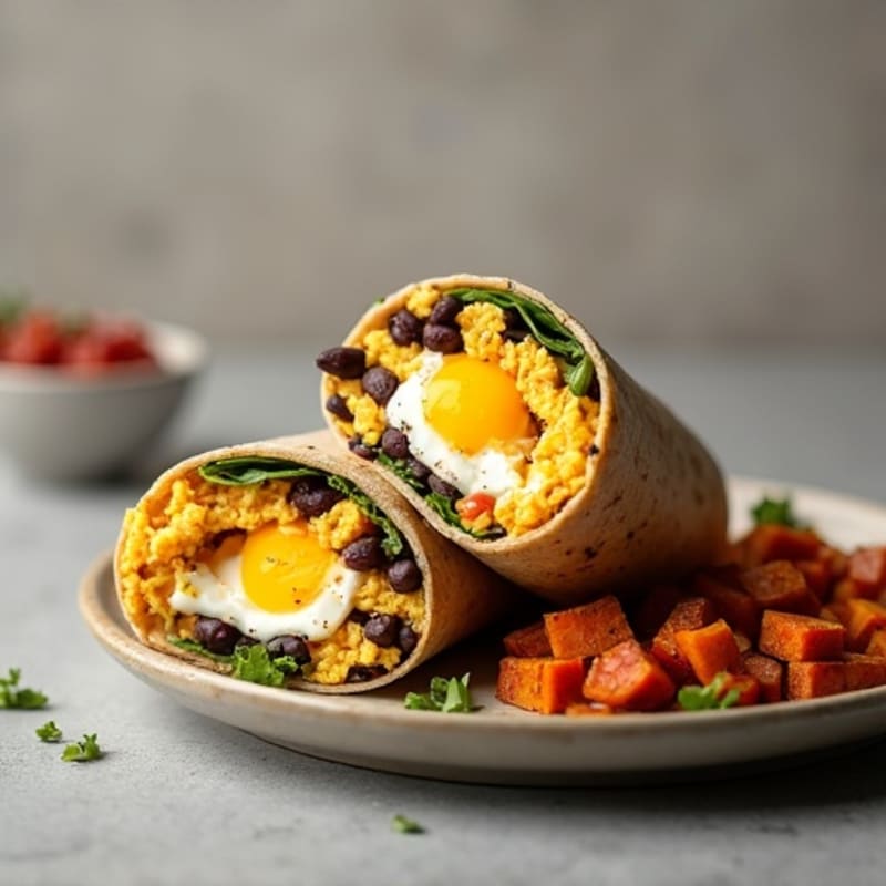 Protein-Rich Egg and Black Bean Breakfast Burrito with Roasted Sweet Potatoes