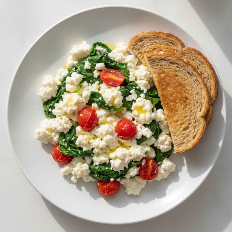 Cottage Cheese Egg White Scramble with Spinach and Tomatoes