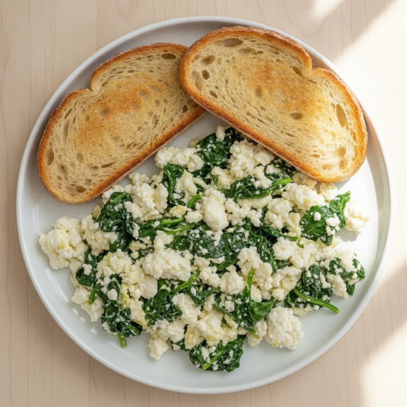 Egg White and Cottage Cheese Scramble with Sautéed Spinach