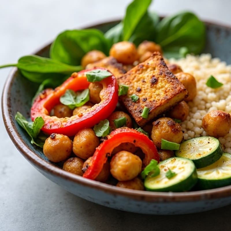 Crispy Chickpea & Roasted Vegetable Buddha Bowl with Creamy Tahini Dressing