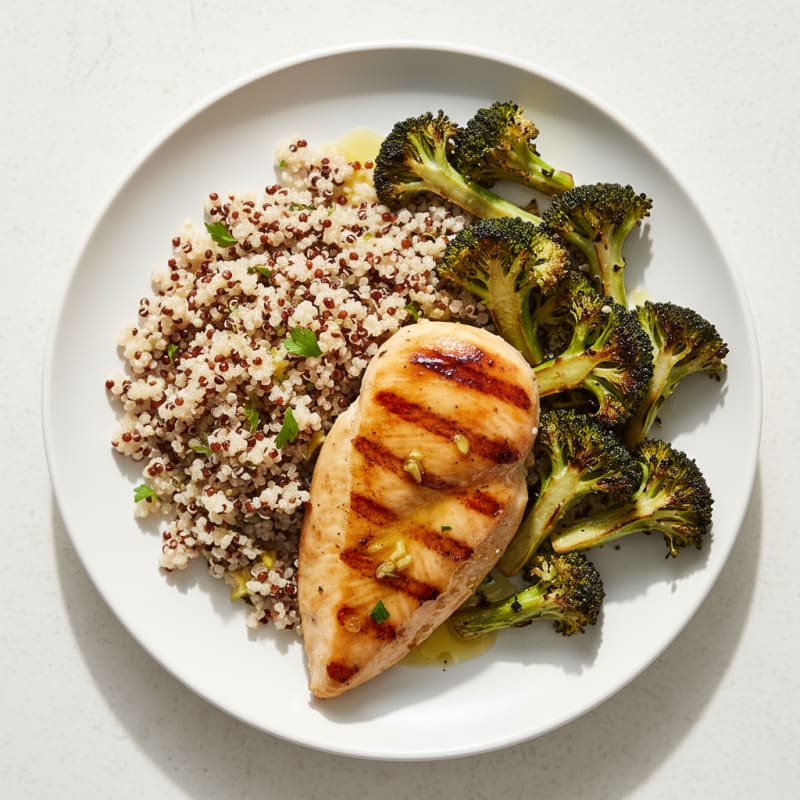 Grilled Chicken Breast with Quinoa and Roasted Broccoli