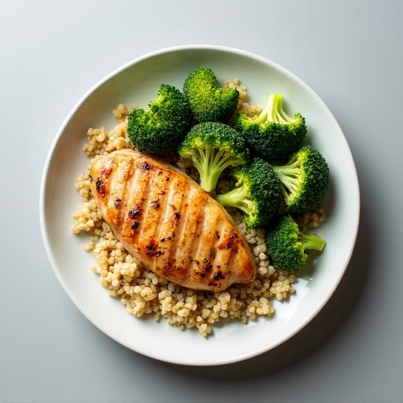 Grilled Chicken Breast with Roasted Broccoli and Quinoa