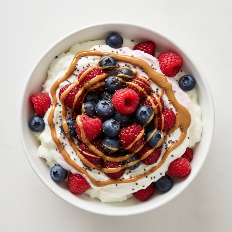 Greek Yogurt Protein Parfait with Mixed Berries and Almond Butter