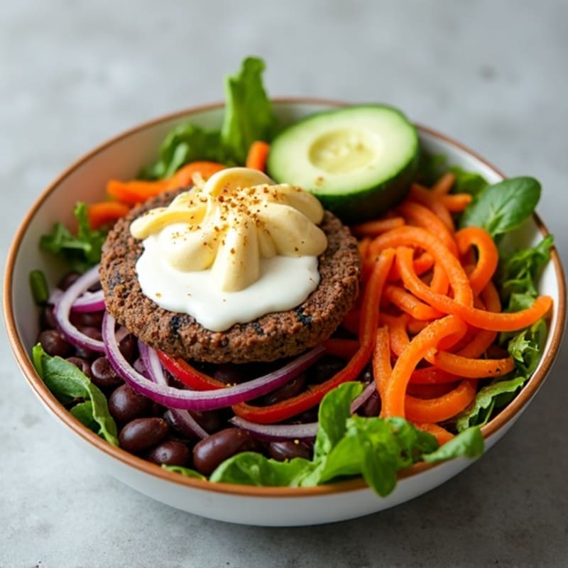 Lean Ground Beef Burger Bowl with Crispy Vegetables and Creamy Tangy Dressing