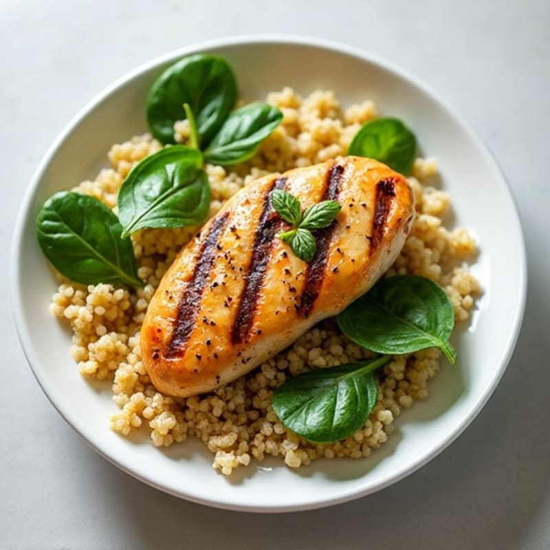 Grilled Chicken Breast with Quinoa and Spinach Salad