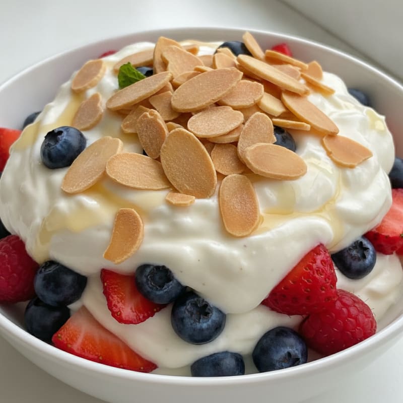 Greek Yogurt Protein Parfait with Mixed Berries and Almonds