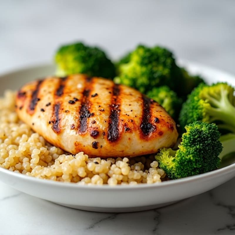 Grilled Chicken Breast with Quinoa and Roasted Broccoli