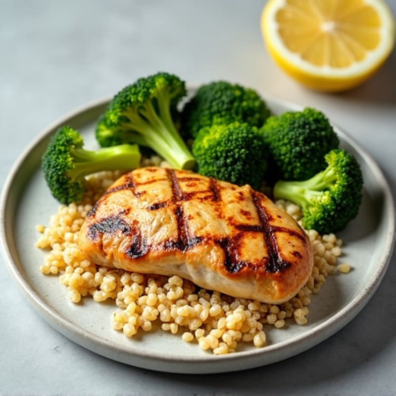 Grilled Chicken Breast with Roasted Broccoli and Quinoa
