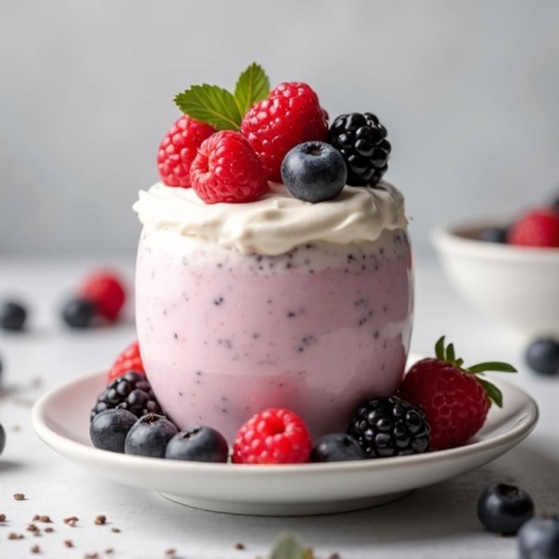 Silky Greek Yogurt Protein Pudding with Mixed Berries