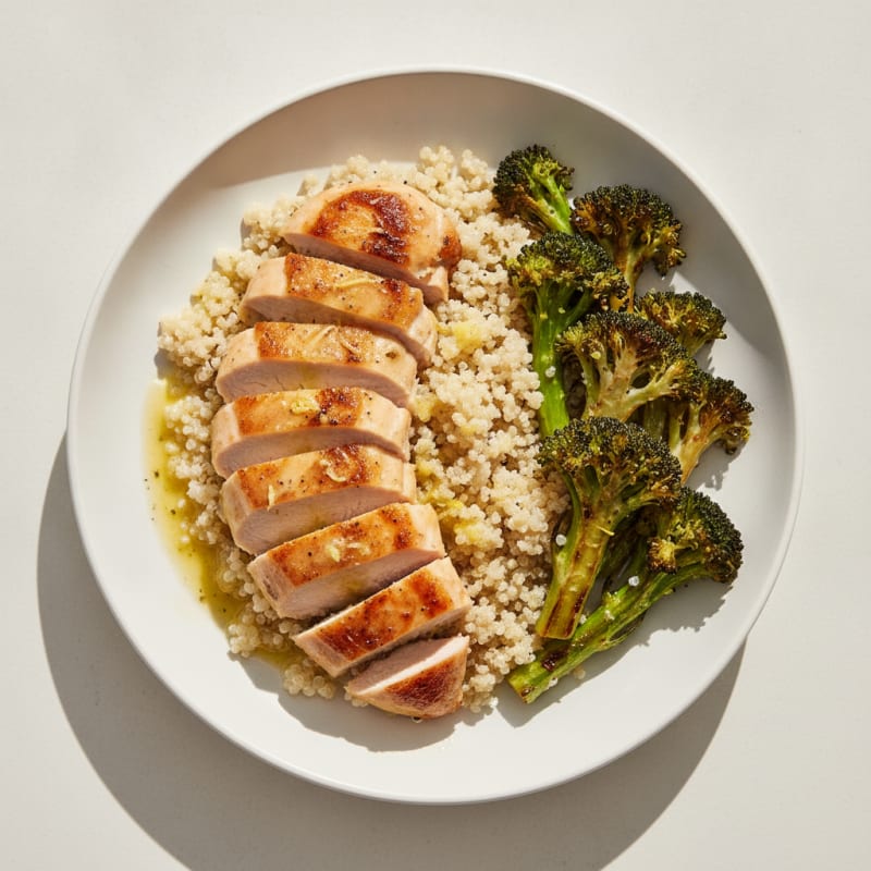 Seared Chicken Breast with Roasted Broccoli and Quinoa