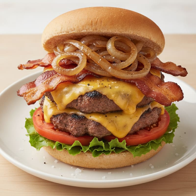 Double Bacon Cheeseburger with Caramelized Onions