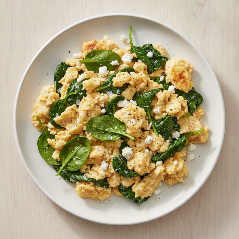 High Protein Greek Yogurt Scrambled Eggs with Spinach