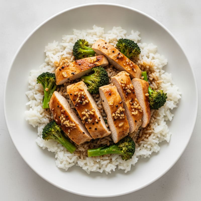 Classic Steamed White Rice Bowl with Ginger-Garlic Chicken