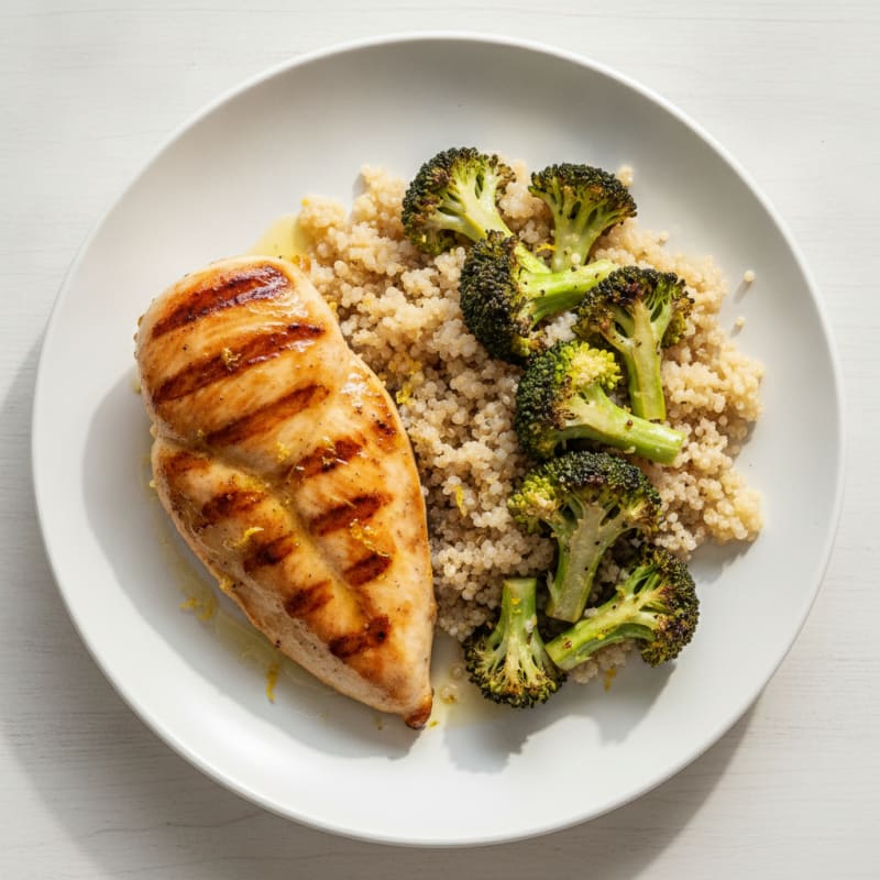 Grilled Chicken Breast with Roasted Broccoli and Quinoa