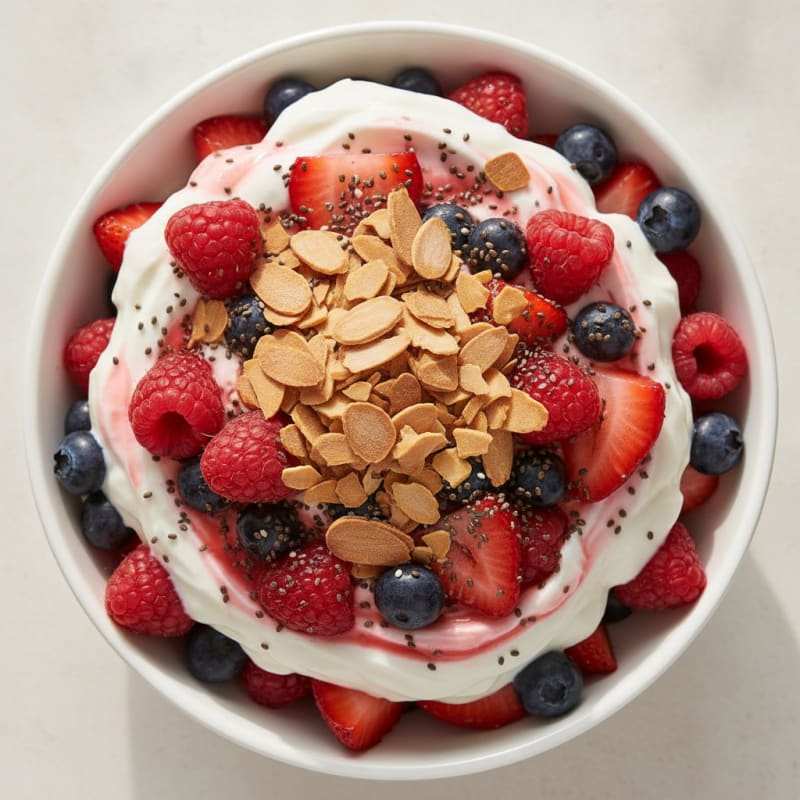 Greek Yogurt Protein Parfait with Mixed Berries and Almonds