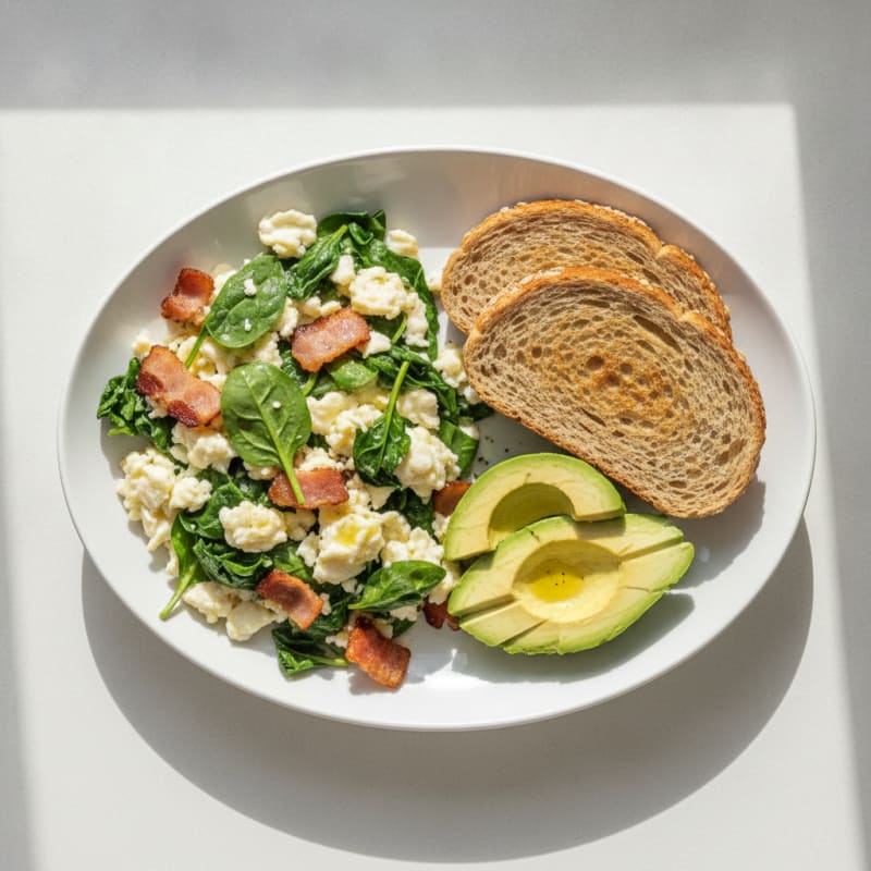 Egg White Spinach Scramble with Turkey Bacon