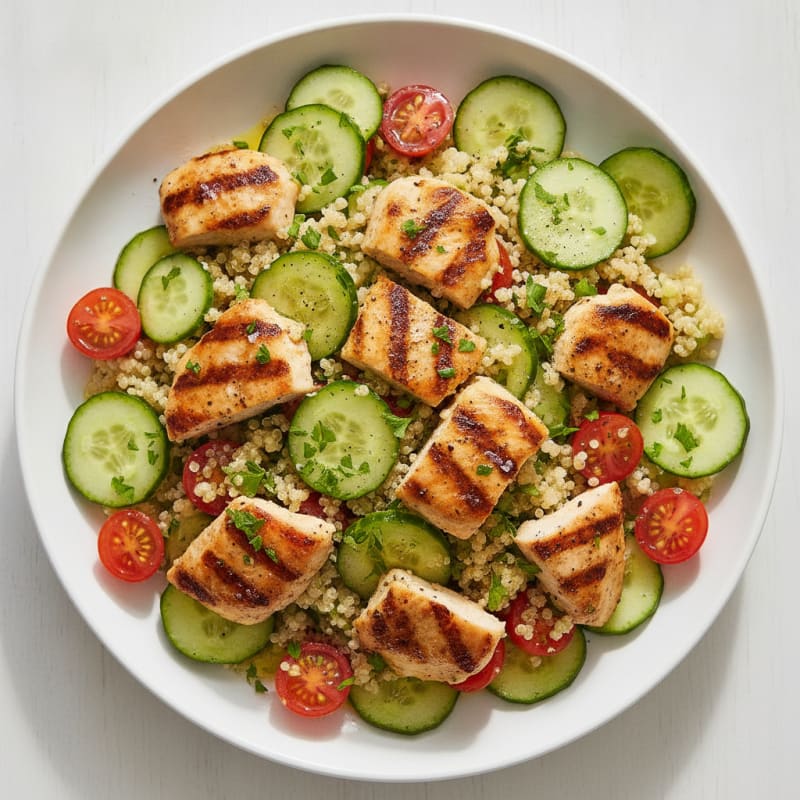 Grilled Chicken and Quinoa Salad with Cucumber and Lemon Vinaigrette