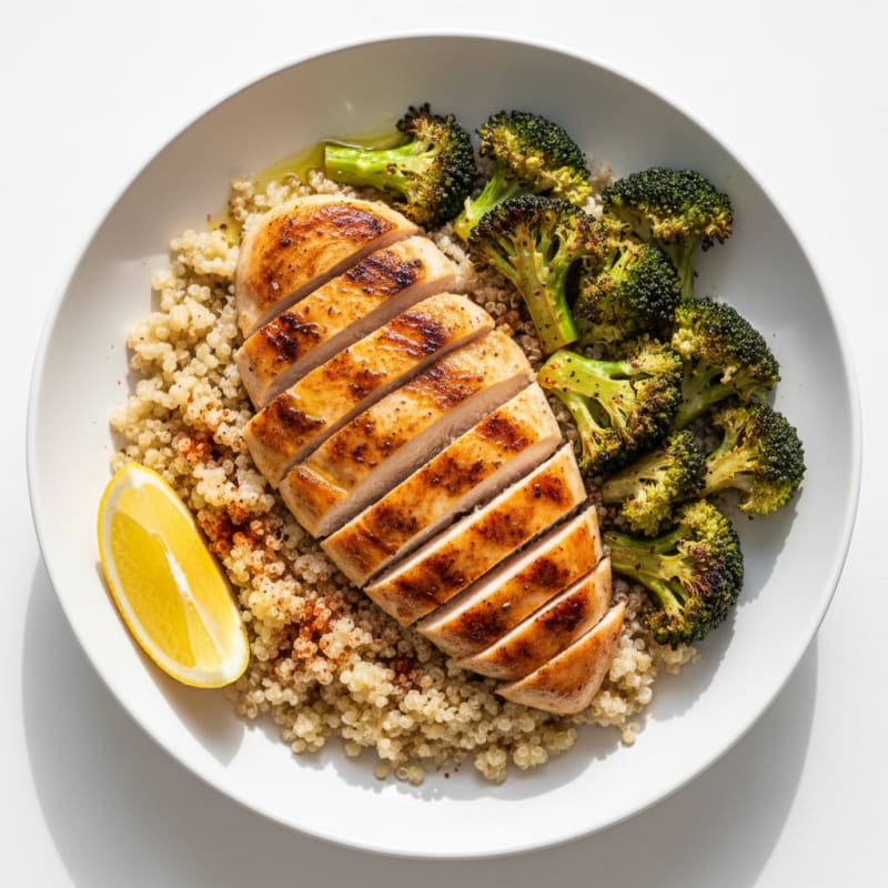 Grilled Chicken Quinoa Bowl with Roasted Broccoli