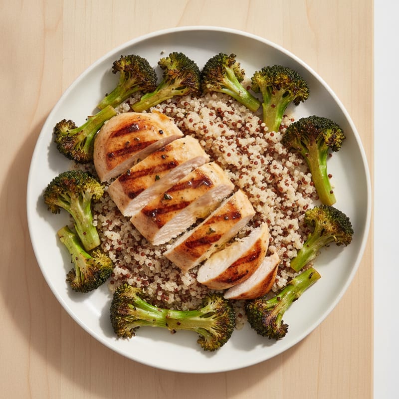 Grilled Chicken Breast with Quinoa and Roasted Broccoli