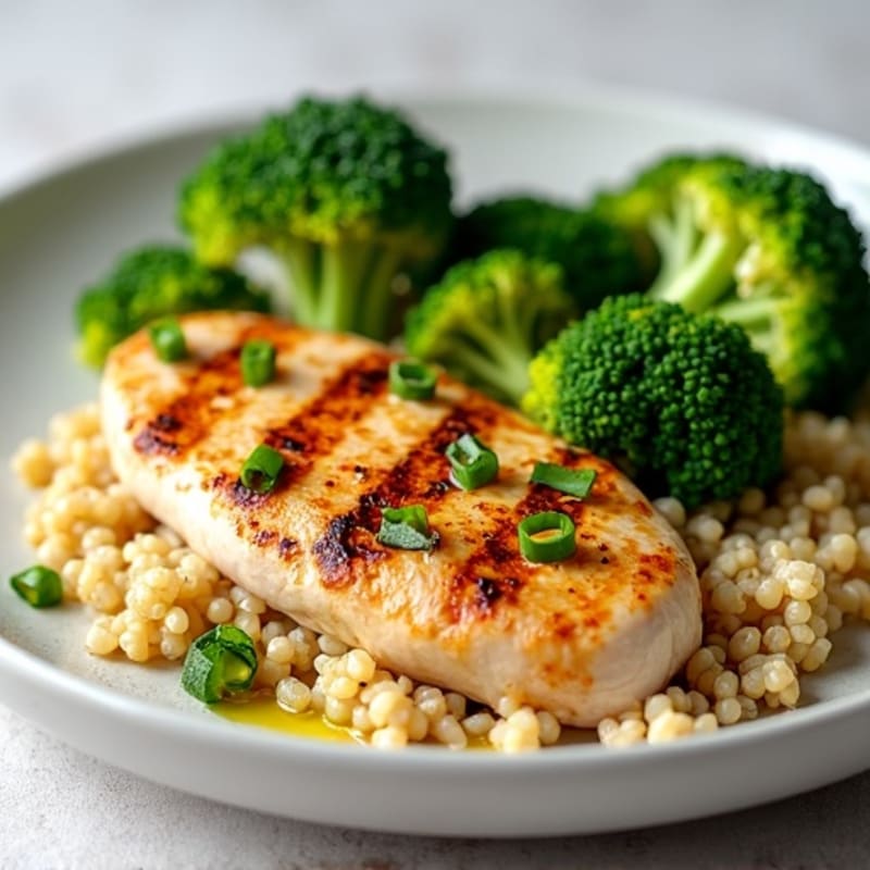 Grilled Chicken Breast with Quinoa and Roasted Broccoli