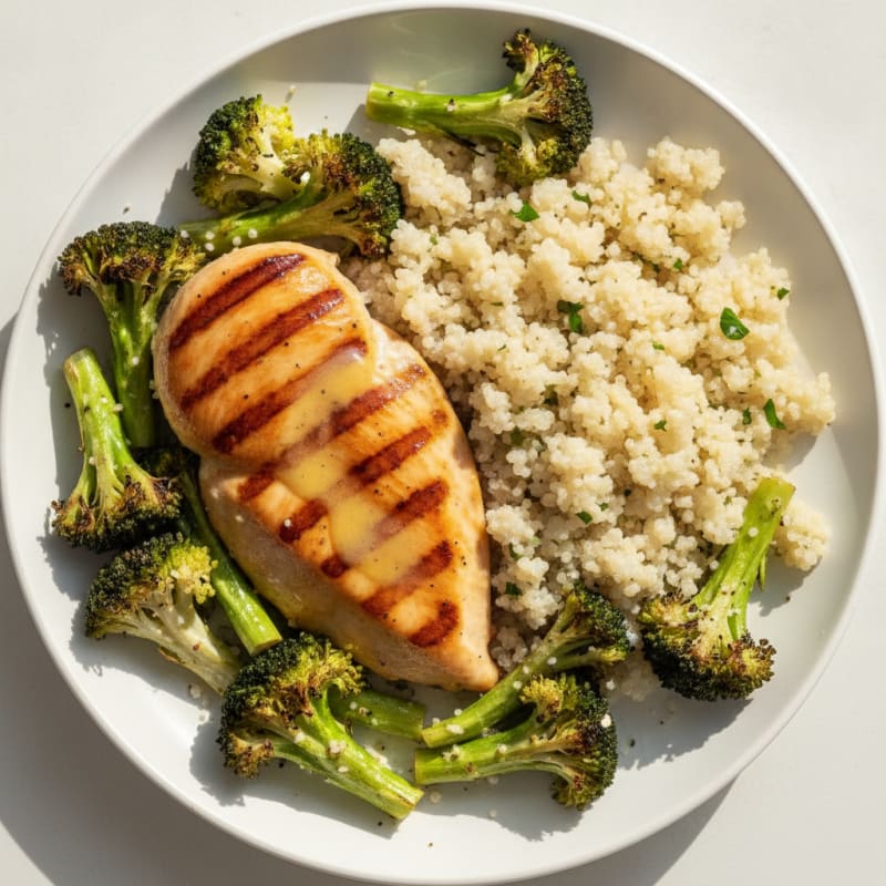 Grilled Chicken Breast with Quinoa and Roasted Broccoli