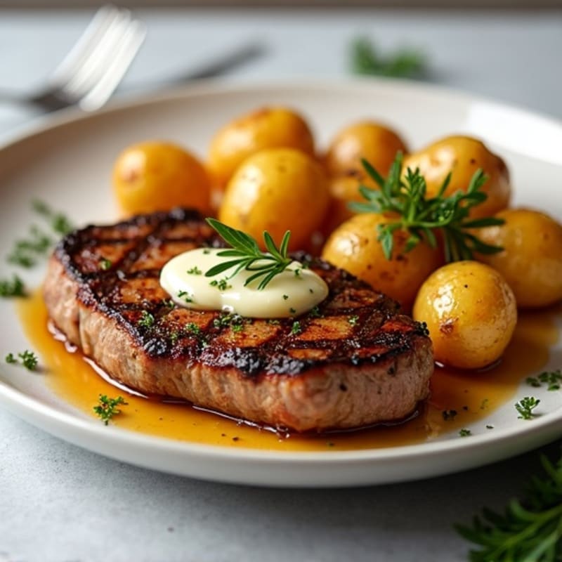 Herb-Garlic Butter Seared Steak with Roasted Baby Potatoes