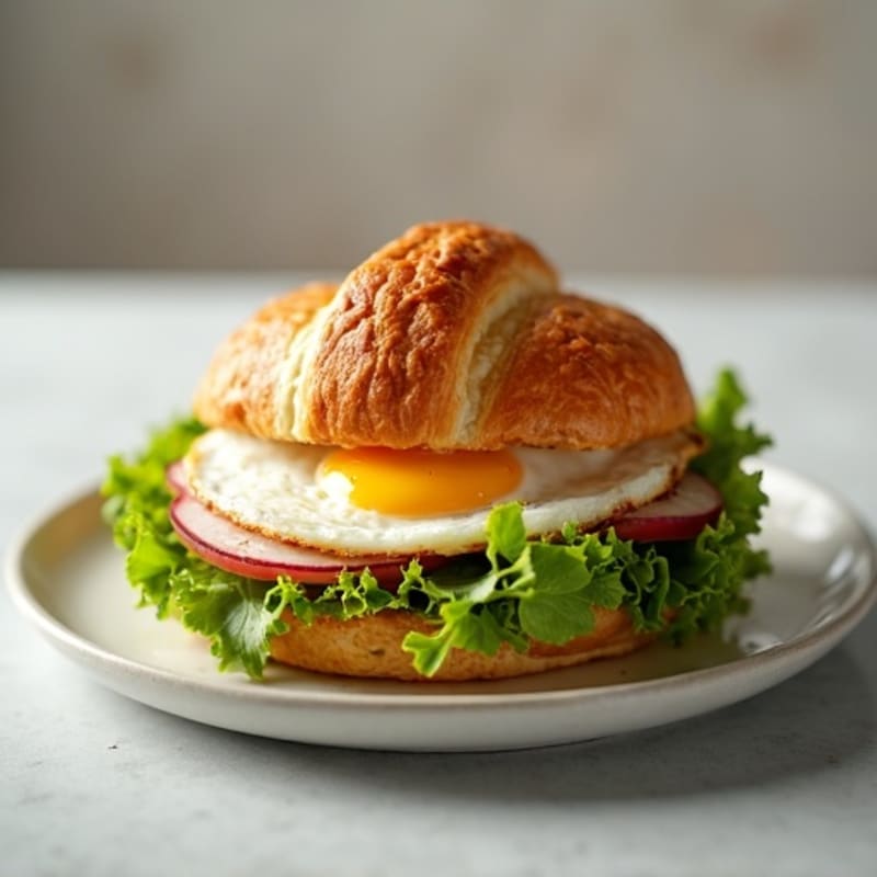 Turkey Egg Croissant Sandwich with Fresh Leafy Greens