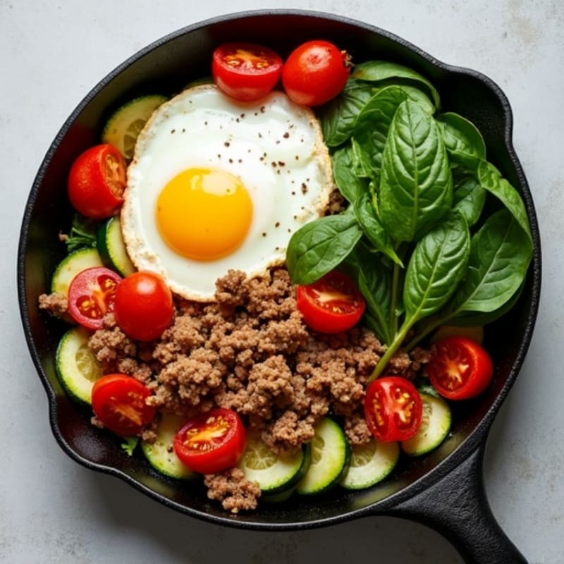 Lean Ground Beef and Crispy Vegetable Skillet