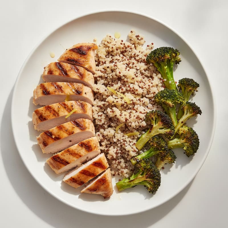 Grilled Chicken Breast with Quinoa and Roasted Broccoli