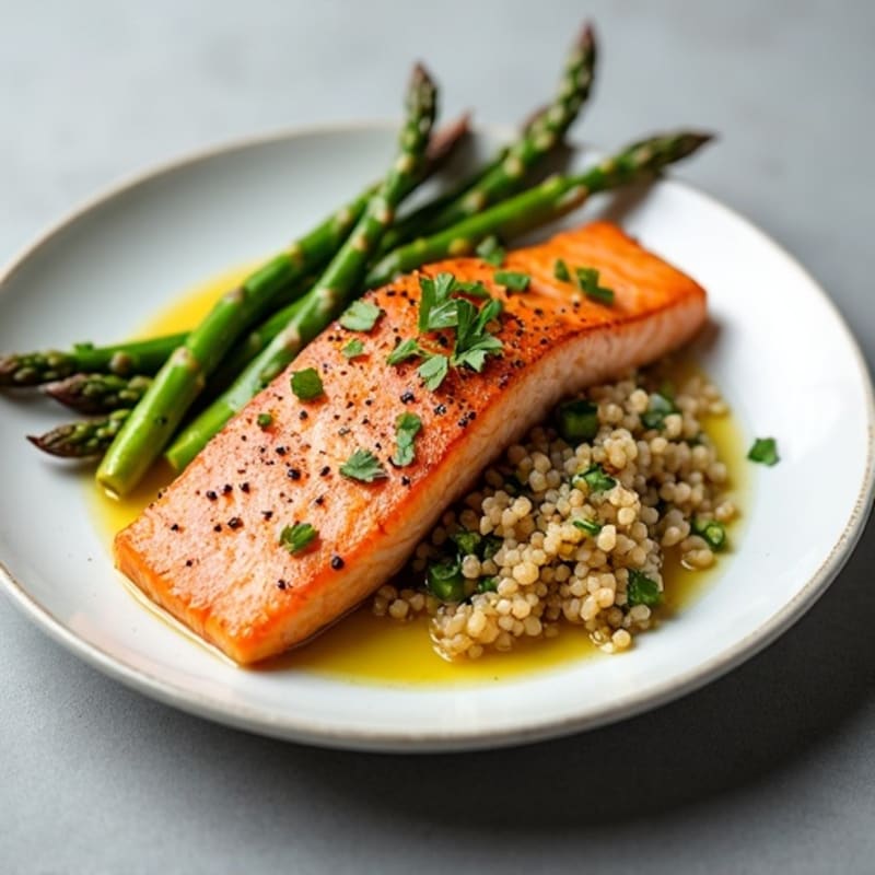 Crispy Salmon with Roasted Asparagus and Quinoa