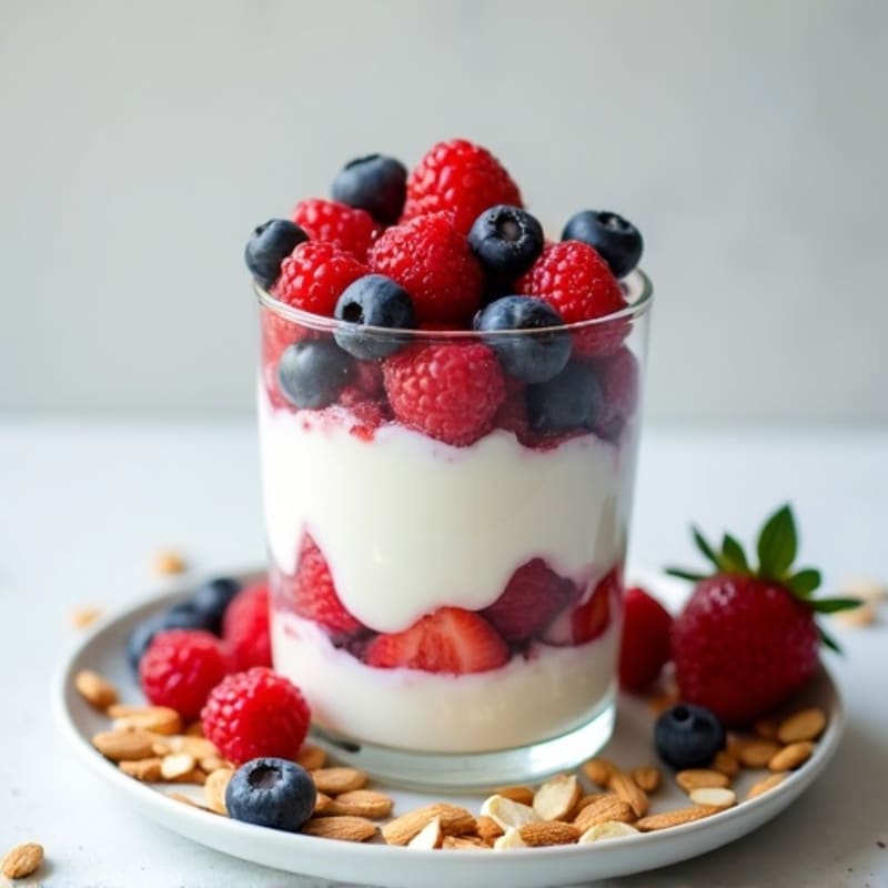 Greek Yogurt Protein Parfait with Mixed Berries and Almonds