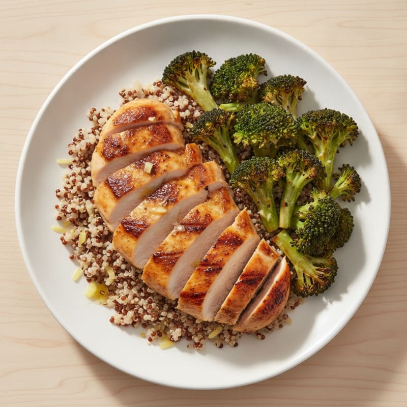 Seared Chicken Breast with Quinoa and Roasted Broccoli