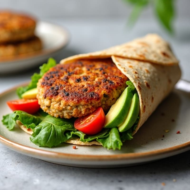 Crispy Black Bean Veggie Burger Wrap with Fresh Greens