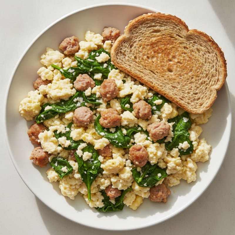 Egg White Scramble with Turkey Sausage and Spinach